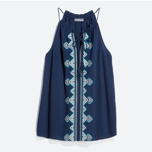Market & Spruce Embroidered Tie-Neck tank top